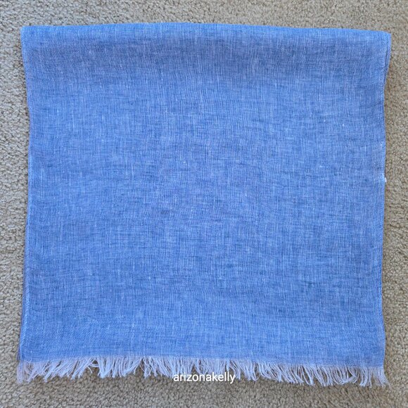 Puro Lino Blue Linen Scarf Made in Italy - Picture 5 of 6
